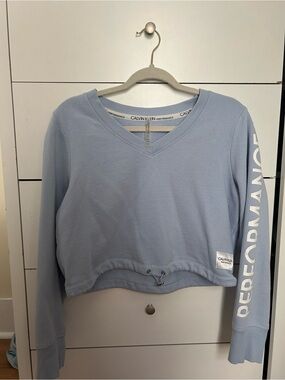 Calvin Klein Light Blue V-Neck Cropped Performance Sweatshirt